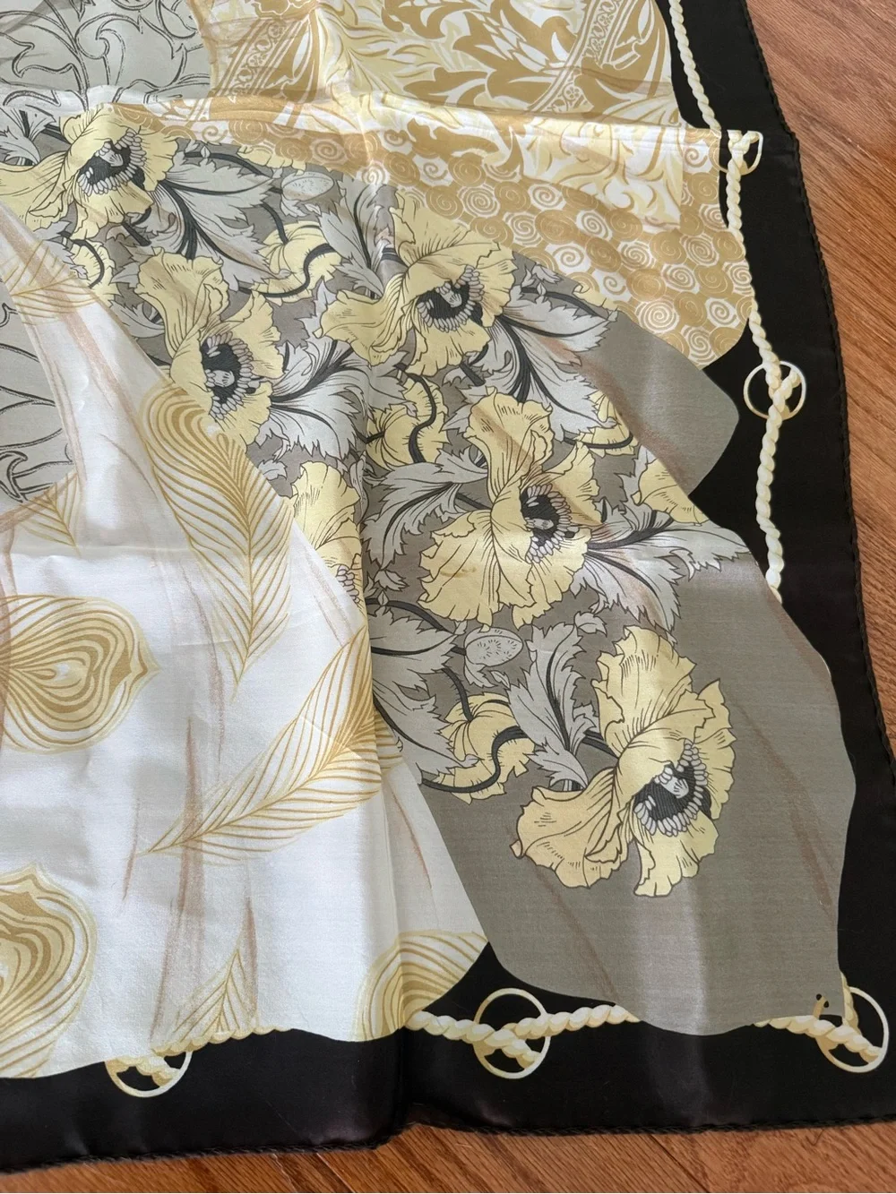 Cornelia Jone - Silk Pattern Square Scarf in Gold, Brown and Cream